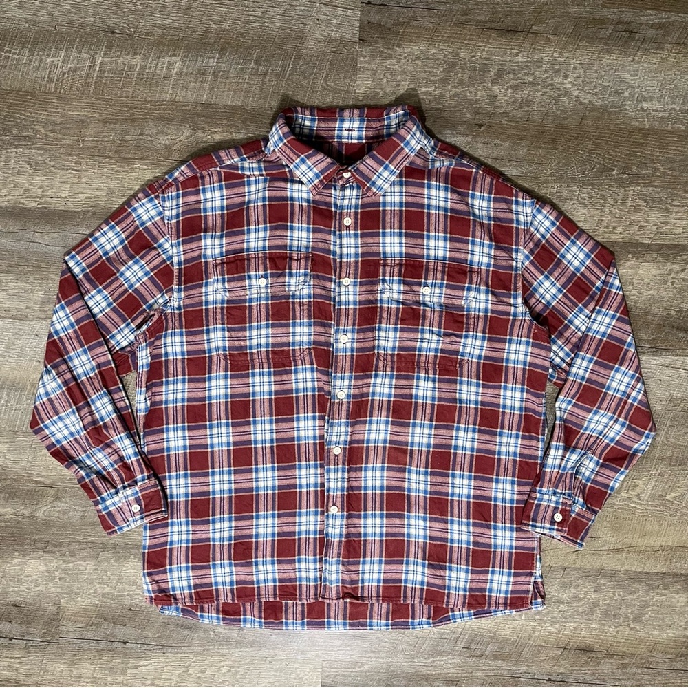 American Eagle Plaid Flannel Shirt Men's XXL Super Soft Red White READ